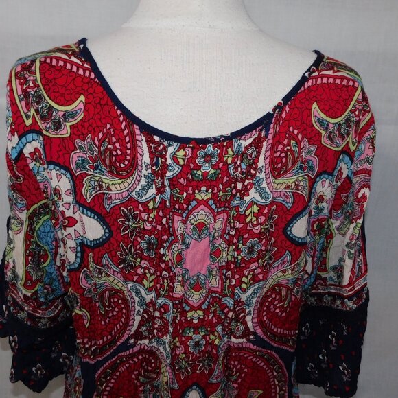 Bila Womens XL Rayon Cold Shoulder multicolour Short Sleeve Peasant Top Blouse - Picture 11 of 12